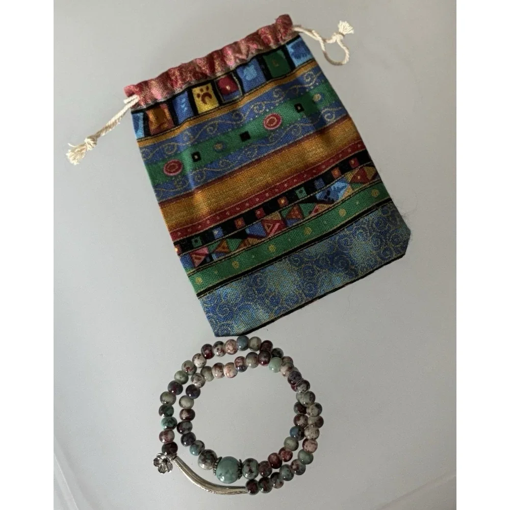 Boho Double Wrap Beaded Bracelet With Silver Bar And Flower Charm